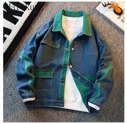 Men's Jackets Japanese Retro Splicing Contrasting Denim Jacket Handsome Workwear Casual Loose Personality Male Clothing