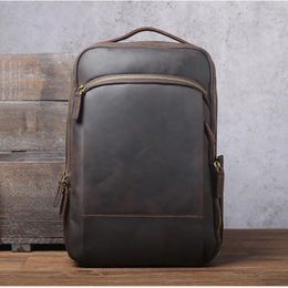 Backpack Vintage Crazy Horse Genuine Leather For Men Hiking Bagpack Male Traving Rucksack 15"Laptop Bag Large