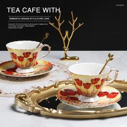 Cups Saucers Coffee Cup Set With Dessert Plate Spoon Insect Print Drinkware Teapot Espresso Europe Tea And