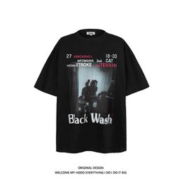 American Street Dark Wind Funeral Character Print Short sleeved T-shirt Unisex Loose Instagram Couple Top