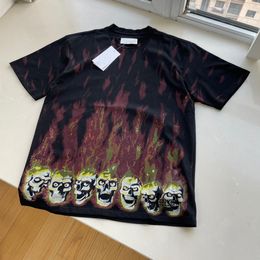 24SS Men's Fire Print T-shirt O-neck Loose Tee Tops Streetwear Skateboard HipHop Top EU Size