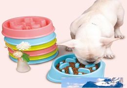 Plastic Pet Feeder Anti Choke Dog Bowl Puppy Cat Slow Down Eatting Feeder Healthy Diet Dish Jungle Design Pink Blue Green5725810