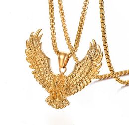 Retro Eagle Mens Necklace 316L Stainless Steel Gold Plated Men039s Animal Hawk Wing Pendant Jewelry3513201