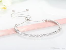 NEW Women Wedding Full CZ Diamond Hand Chain Bracelet Original Box for 925 Sterling Silver Adjustable size Bracelets Set3353119