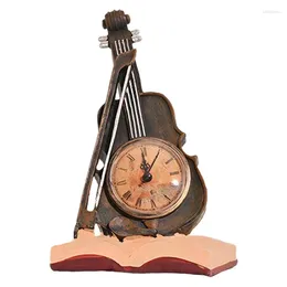 Table Clocks Melody Vintage Violin Clock Ornament Retro Model Figurines And Alarm For Elegant Desktop Home Decoration Desk Accent