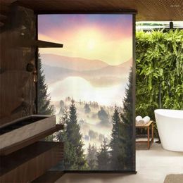 Window Stickers Misty Mountain View Pattern Glass Privacy Film Sun Blocking Glue-Free Static Cling Door Sticker