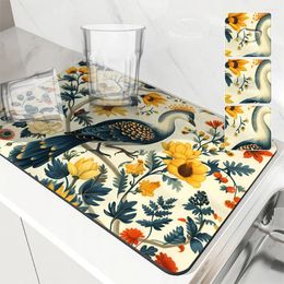 Table Mats Coffee Mat Daisy Chicken Absorbent Draining Dish Drying Quick Dry Bathroom Tableware Hide Stain Rubber Backed
