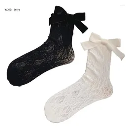 Women Socks Bowknot Girl French Lace Breathable Mid-Calf Trend Casual For Summer