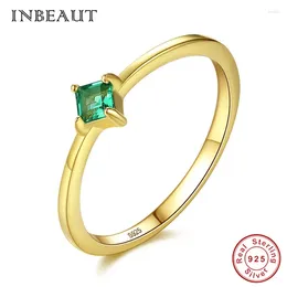 Cluster Rings Real S925 Sterling Silver Simple Four-claw High Carbon Diamond Green Gemstone Ring Fashion Woman Gift Birthday Party Jewelry