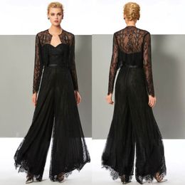 Fashion Black Lace Jumpsuit Mother Of The Bride Pant Suits Sweetheart Neck Wedding Guest Dress With Jackets Plus Size Mothers Groom Dre 309E