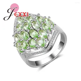 Cluster Rings Fashion Fresh Green Stone Finger Ring For Women Wedding Engagement Jewelry Size 6-10 Casual 925 Sterling Silver Anel Promotion