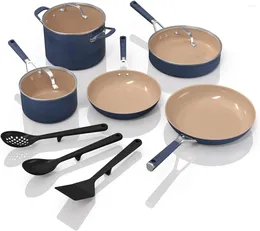 Cookware Sets CW49011 Extended Life Ceramic 11-Piece Set With Comfort Grip Nonstick Fry Pans Pots PFAS Free Oven Safe