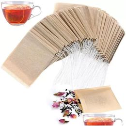 Coffee Tea Tools 100 Pcs/Lot Filter Bag Strainers Natural Unbleached Wood Pp Paper Disposable Infuser Empty Bags With Dstring Pouc Dhtbv