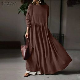 Urban Sexy Dresses ZANZEA 2023 Elegant Solid Dress Womens Spring Sundress Casual Long Slve Pleated Maxi Vestidos Female Cotton Robe Oversized T240510