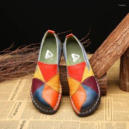 Casual Shoes Handmade Leather Soft National Flats For Women Female Lady FlowerRound Toe Footwear Yik8