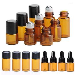 Storage Bottles 1ml 2ml 3ml 5ml X100 Amber Glass Mini Essential Oil Dropping Bottle Empty Vial With Dropper Black Caps Perfume Can For