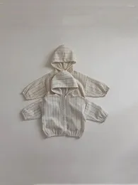 Jackets 2024 Summer Baby Breathable Sunscreen Jacket Thin Cotton Infant Boy Girl Versatile Striped Hooded Coat Toddler Cardigan