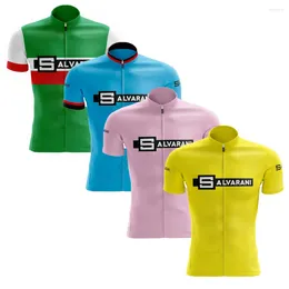 Racing Jackets Retro Team Men Short Sleeved Cycling Jersey Blue Green Pink Yellow Bike Clothing