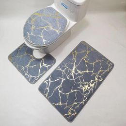Bath Mats 3pcs Flannel Carpet Bathroom Floor Pat Anti Slip Wear-resistant Toilet Stripe Printing Shower Rugs Ma