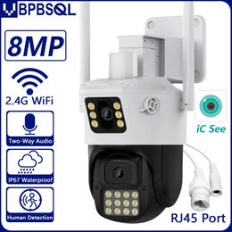 4K 8MP PTZ Wifi dual camera lens with dual screen CCTV Ai body detection automatic tracking wireless outdoor monitoring camera 240506