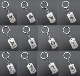 Stainless Steel Astrology Zodiac Sign Dog Tag Keychain Constellation Horoscopes Keyrings Birthday Gift Key Chain 12 PiecesLot Ass2936526