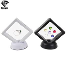 Black White Plastic Suspended Floating Display Case Earring Coin Gems Ring Jewellery Storage Pet Membrane Stand Holder Box 772cm9519250