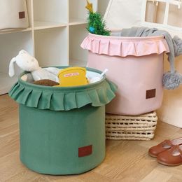 Folding laundry basket with lid toy storage basket childrens toy clothing organizer cute lace laundry bucket 240426