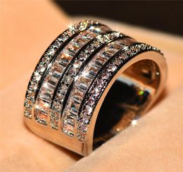 Wieck Luxury Jewellery 925 Sterling Silver Princess Cut White Topaz CZ Diamond Eternity Women Wedding Engagement Band Ring Gift wjl18504258