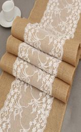 Hessian Lace Table Runner Tablecloth 275X30CM Vintage Lace Burlap Linen Table Runner Wedding Party Decor Vintage Tablecloth TQQ BH3847001