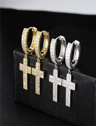 1 Pair Casual Cross Shape Drop Earrings Micro Pave Cubic Zircon Earring Men Women Fashion Jewelry for gift3468499