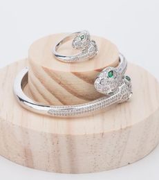 New Fashion Brand Jewelry Sets Lady Brass Full Diamond Green Eyes Double Heads Serpent 18K Gold Bracelets Rings Sets (1Sets)2266314