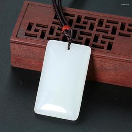 Pendant Necklaces Natural White Quartz Necklace Rectangle Crystal Polished Lucky Safey Tag Amulet Simple Sweater Chain Woman Jewellery Gift