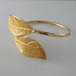 Bangle CARVED SURFACE LEAF PATTERN YELLOW GOLD PLATED DIAMETER 2.36" OPENED CAN FIT TO MOST 3 DESIGNS