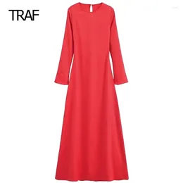 Casual Dresses Women Dress Autumn Winter Red Christmas O-Neck Long Sleeve Backless Vintage Ladies For Special Occasion