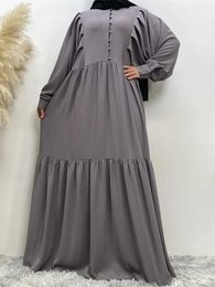 Ethnic Clothing Muslim Middle Eastern Womens Abaya Loose Style Chiffon Long dress Solid Colour Islamic Clothing Dubai Turkey Loose A-line button T240510