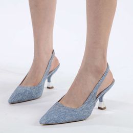 Fall New Jeans High Blue Pointed Pumps Brand Designer Office Elegant Women's Shallow Mule Shoes Women Heels