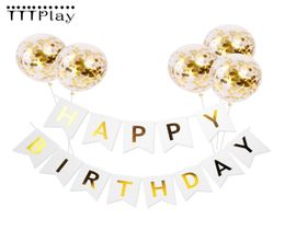 6pcs lot Gold Confetti Balloons 12inch Inflatable Birthday Ballon White Happy Birthday Banner Party Decoration Supplies265D5621845