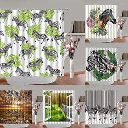 Shower Curtains Watercolor Zebra Curtain Bathroom Decor Tropical Leaves Jungle Flower Plant Wild Animal Bath Bathtubs Waterproof