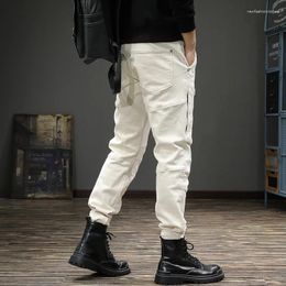 Men's Jeans High Street Vintage Washed Ins Patchwork Men With Spring And Autumn Tide Brand Beige Straight Slim Leg Pants