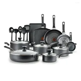 Cookware Sets Set Easy Care 20 Piece Non-Stick Pots And Pans Grey