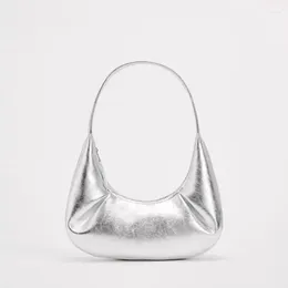 Hobo Summer Silver Soft Pu Leather Bag For Women Brand Design Laides Half Moon Underarm Female Armpit Bolsas Feminina