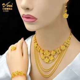 ANIID Africa Luxury Charm Necklace Sets With Tassel for Lady Indian Bridal Nigeria 24k Gold Plated Jewellery Set Party Gifts 240506