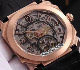 New 42mm Octo Finissimo Tourbillon 102946 Rose Gold Skeleton Dial Mechanical Automatic Mens Watch Sports Leather 3 Styles Watches 4707476