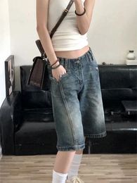 Women's Jeans Casual Loose Knee Length Wide Leg Denim Shorts For Women American Vintage Kpop Y2k Streetwear Grunge Hip- Chic Summer