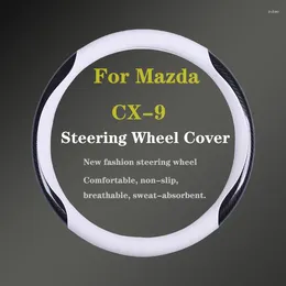 Steering Wheel Covers For CX-9 CX9 Car Cover Genuine Leather Carbon Fiber Women Man Summer Winter