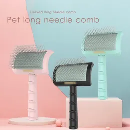 Dog Apparel Pet Cat Comb With 120° Angle LengthenedToughness Stainless Steel Teeth Arc Type Cleaning Grooming Brush Shedding Large