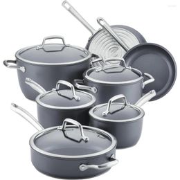 Cookware Sets Forged Hard Anodized Nonstick Pots And Pans Set 12 Piece - Moonstone Grey