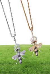 Animal Bee shape Necklace Pendant with Tennis Chain Gold Color Bling Cubic Zircon Men Hip hop Jewelry Y20091815971358138
