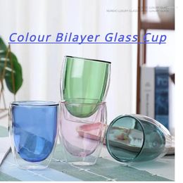 Wine Glasses Colored Double-layer Glass Cup High Borosilicate Heat-resistant Coffee Milk Breakfast Gift Set