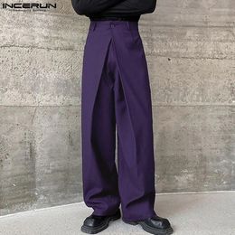 Men's Pants INCERUN 2024 Korean Style Men Trousers Pleated Double Waistband Design Casual Streetwear Male Wide Leg Pantalons S-5XL